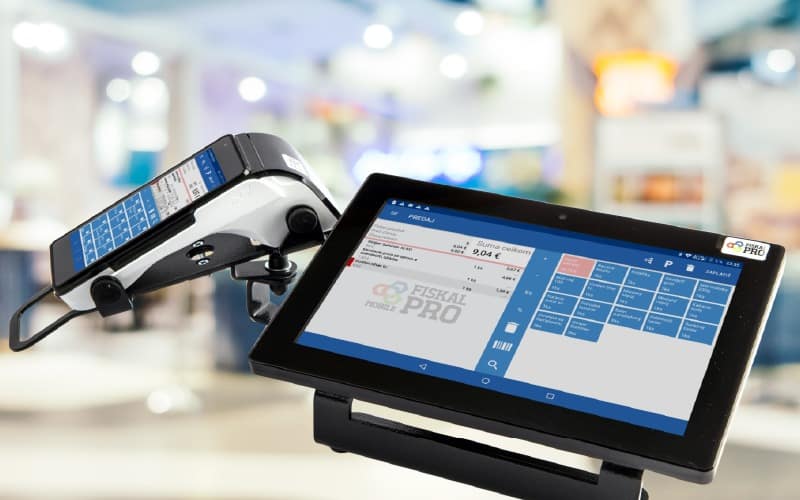 FiskalPRO Orange zostava s otočným stojanom a android tabletom